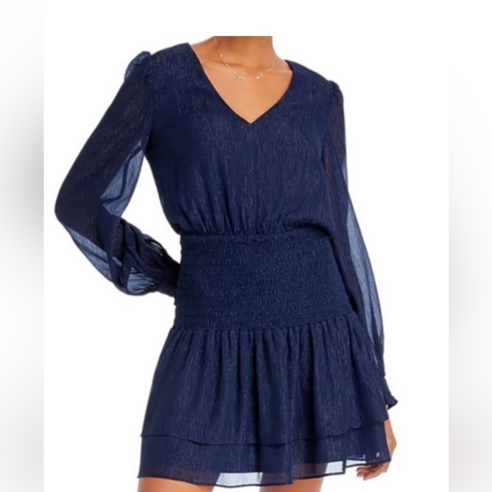 Aqua Navy Blue Shimmer Smocked Dress